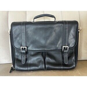 Johnston & Murphy Leather Flapover Briefcase Black Laptop Messenger Bag Shoulder